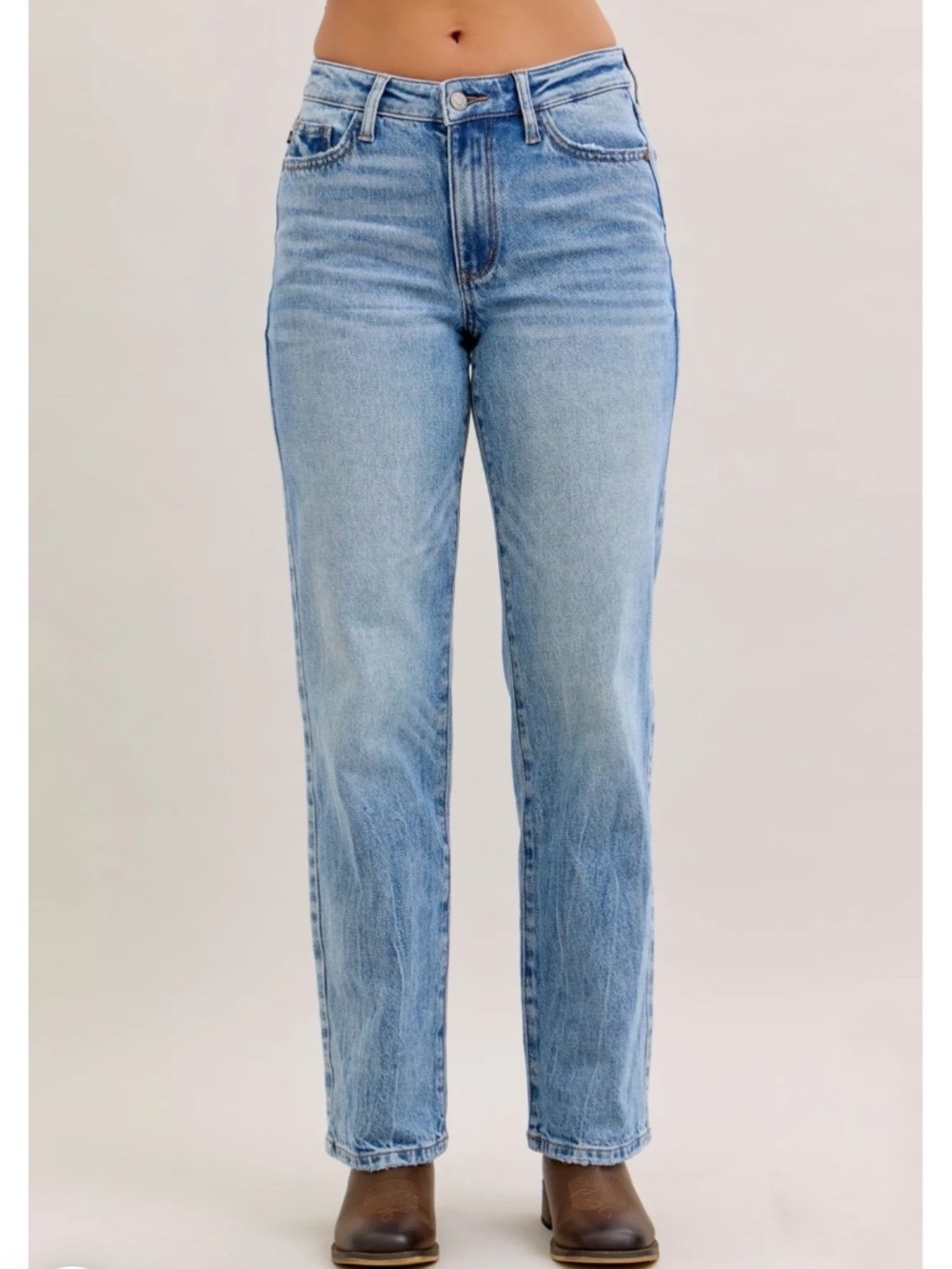 Judy Blue Mid Rise Rigid Magic Destroy Straight Denim